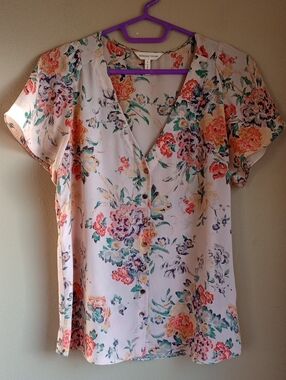 Rebecca Taylor Floral Light Weight Button Front Short Sleeve Top Size 8